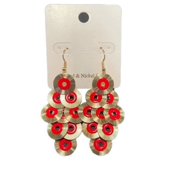 👋 NWT 3/$15 Gold and Red circle earrings! - Picture 1 of 4